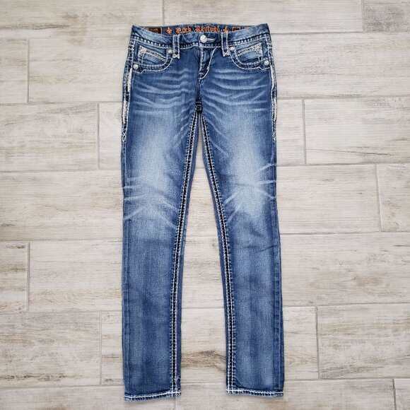 Rock Revival Phyllis Easy Skinny Jeans Women's‎ Silver Studded Low Rise Look 26 - Picture 2 of 11